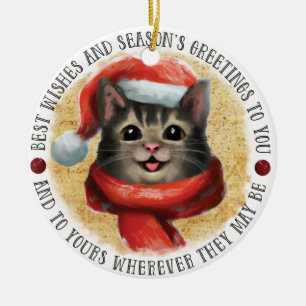 Best Wishes Cat Double Sided Ceramic Tree Decoration
