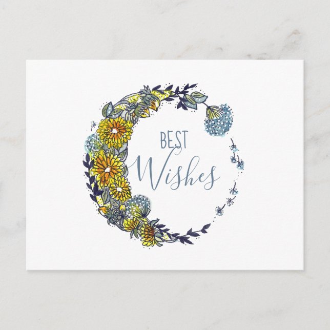 Best Wishes Floral Watercolor Postcard (Front)