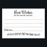 Best Wishes for the New Mr and Mrs Advice Card<br><div class="desc">These charming advice and wishes cards will be the perfect addition to your wedding reception. It features the text "Best Wishes for the new Mr and Mrs" in a swirl and block font. The card has space available for guests to leave their well wishes and their name(s). Part of the...</div>