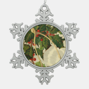 Best Wishes for The New Year - VIntage Postcard Snowflake Pewter Christmas Ornament