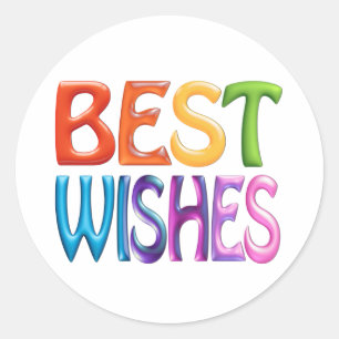 BEST WISHES fun colourful 3d-like Greeting Card Classic Round Sticker