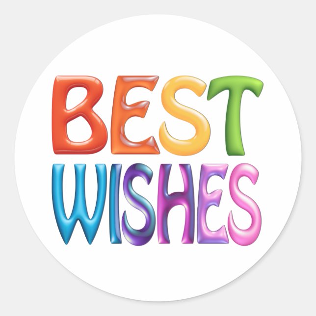 BEST WISHES fun colourful 3d-like Greeting Card Classic Round Sticker (Front)
