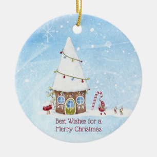 Best Wishes Gnome Scene Personalized Christmas Ceramic Tree Decoration