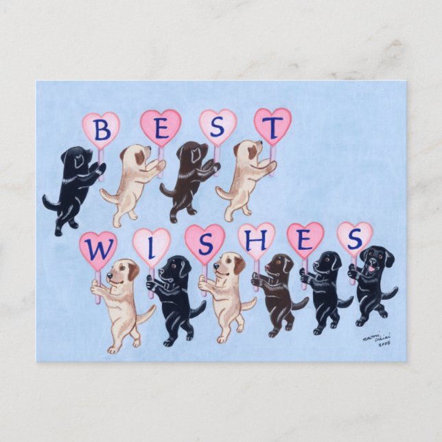 Best Wishes Labradors Painting Postcard (Front)