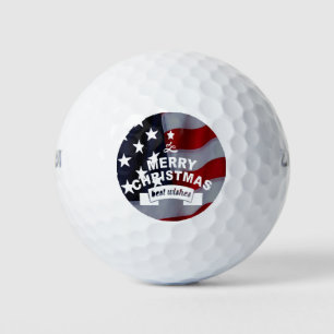 Best Wishes Merry Christmas United States Flag Art Golf Balls