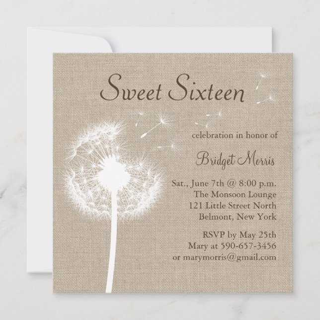 Best Wishes! on Burlap Sweet Sixteen Invitation (Front)