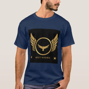 Best Wishes Printed Gold Eagle image Navy Blue Men T-Shirt