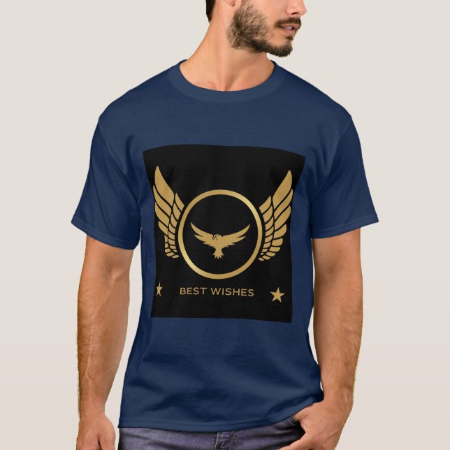 Best Wishes Printed Gold Eagle image Navy Blue Men T-Shirt (Front)