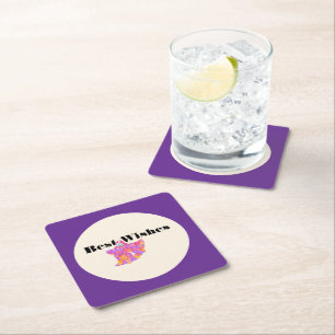 Best Wishes Purple Wedding  Square Paper Coaster