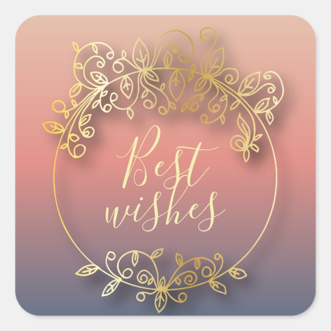 Best Wishes Stylish Golden Metallic Shiny Frame Square Sticker (Front)