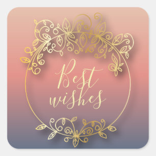 Best Wishes Stylish Golden Metallic Shiny Frame Square Sticker