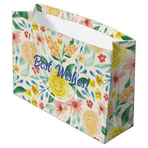 Best Wishes watercolor floral Large Gift Bag