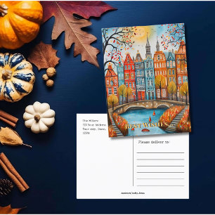 Best Wishes Whimsical Fall in Amsterdam  Postcard