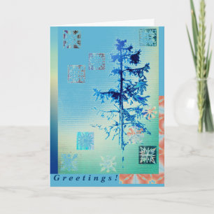 Best Wishes with Fir Tree & Snowflakes Holiday Card