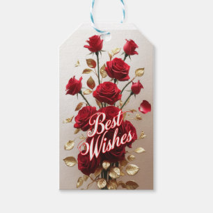 "Best Wishes" With Red Roses & Gold Leaves Gift Tags