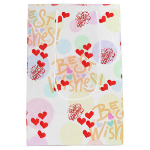 Best Wishes Wrapping Paper -Hearts & Pastels Gift Medium Gift Bag