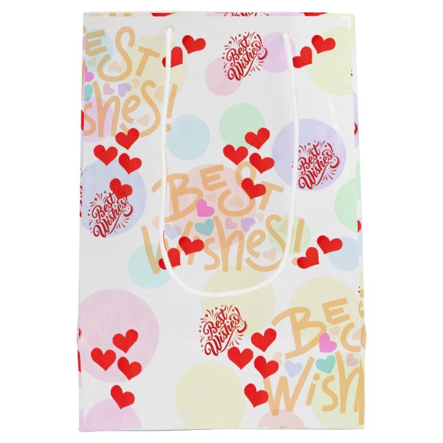 Best Wishes Wrapping Paper -Hearts & Pastels Gift  Medium Gift Bag (Back)
