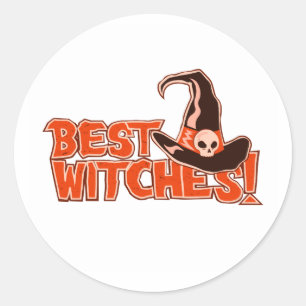 Best Witches Funny Halloween Gift With Witches Hat Classic Round Sticker
