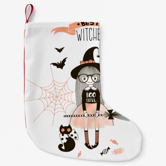 Best Witches Happy Halloween Small Christmas Stocking (Front)