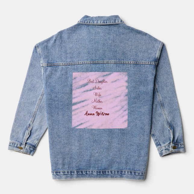 Best woman mum wife daughter add name text female denim jacket (Back)