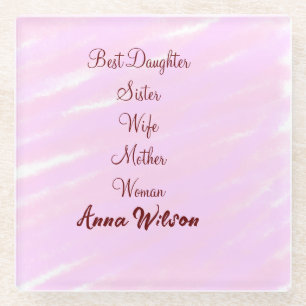 Best woman mum wife daughter add name text female glass coaster