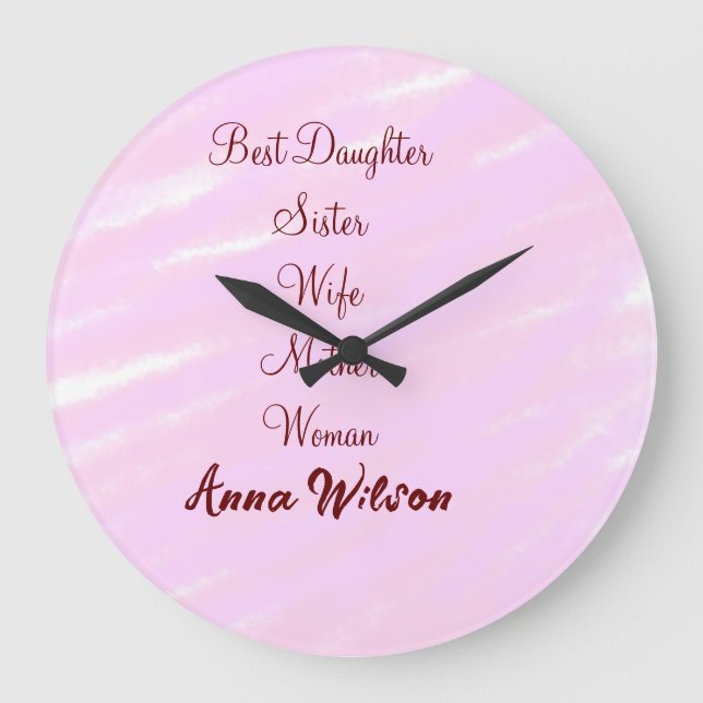 Best woman mum wife daughter add name text female large clock (Front)