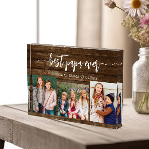 Best Wood Papa Grandpa Grandchildren Photo Collage Block