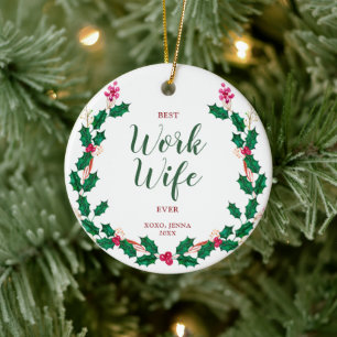Best Work Wife Ever Coworker Personalised Wreath Ceramic Tree Decoration