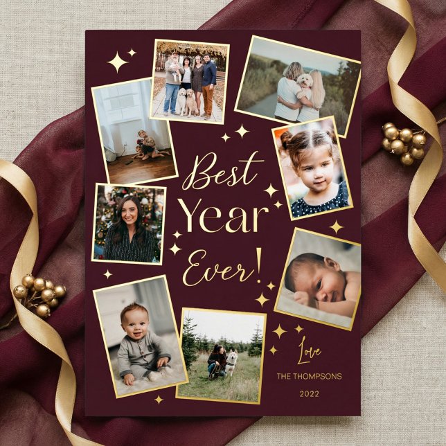 Best Year Ever Family Photo Fun Scrapbook Collage Foil Holiday Card (Best Year Ever Family Photo Fun Scrapbook Collage Foil Holiday Card)