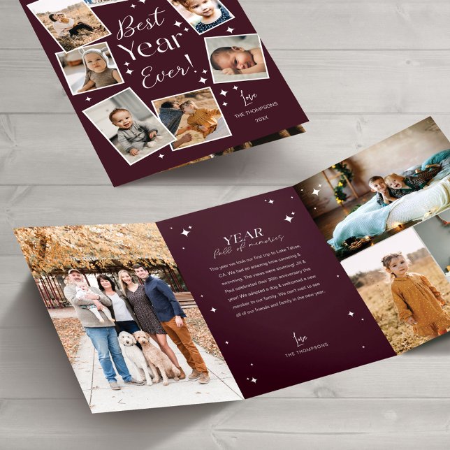 Best Year Ever! Family Photo Scrapbook Collage Tri-Fold Holiday Card (Creator Uploaded)