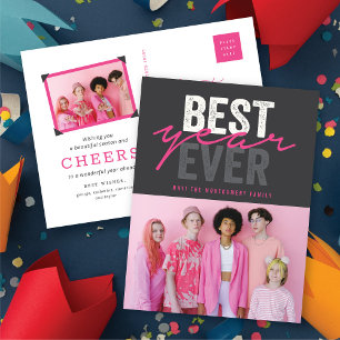 Best Year Ever Handwriting Script Modern Photo Holiday Postcard