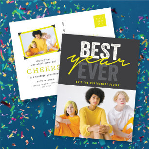 Best Year Ever Handwriting Script Modern Photo Holiday Postcard