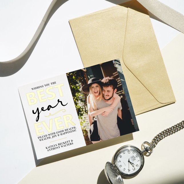Best Year Ever | Happy New Year Photo Real Foil Holiday Card (Creator Uploaded)