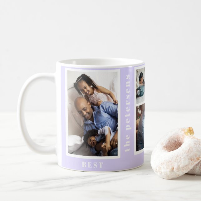 Best Year Ever simple family photo collage mauve Coffee Mug (With Donut)