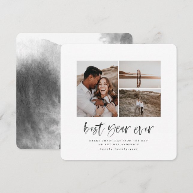 Best year ever watercolor photo collage Christmas Holiday Card (Front/Back)