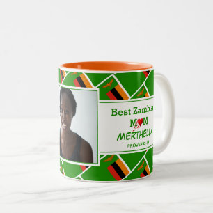 BEST ZAMBIAN MOM Personalised ZAMBIA FLAG Photo Two-Tone Coffee Mug