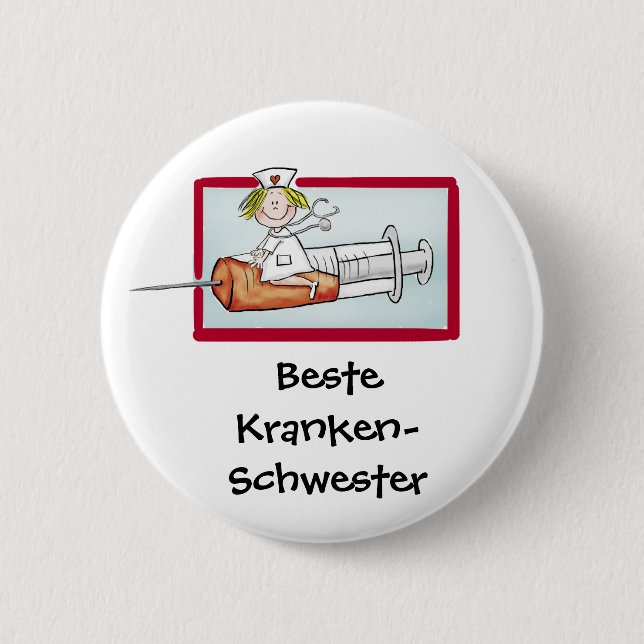 Beste Krankenschwester - Humourous Cartoon Nurse 6 Cm Round Badge (Front)