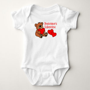 Bestemor's Valentine Cartoon Bear And Hearts Baby Bodysuit