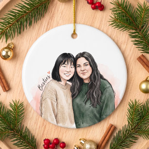 Besteroo Sweet Watercolor Best Friends Portrait Ceramic Tree Decoration