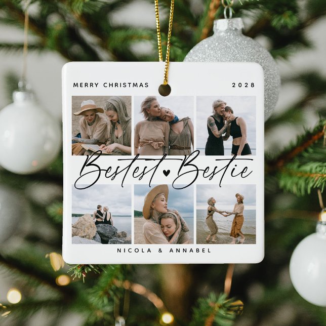 'Bestest Bestie' Friends Keepsake Photo Collage Ceramic Ornament (Creator Uploaded)