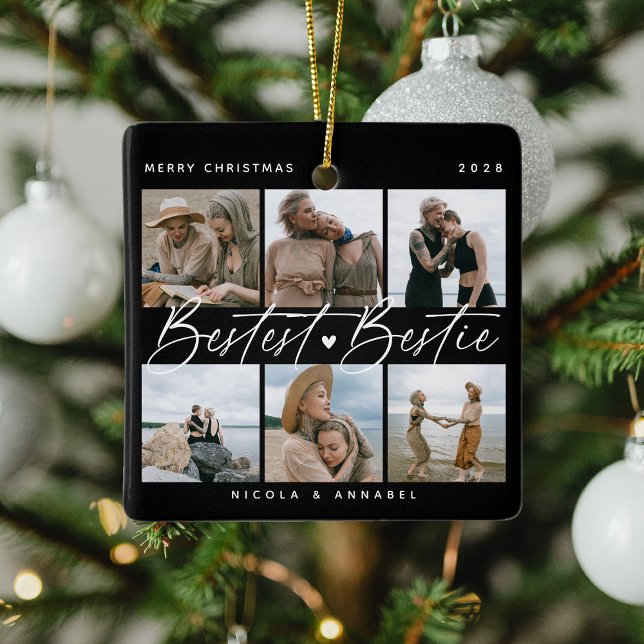 'Bestest Bestie' Friends Keepsake Photo Collage Ceramic Ornament (Creator Uploaded)