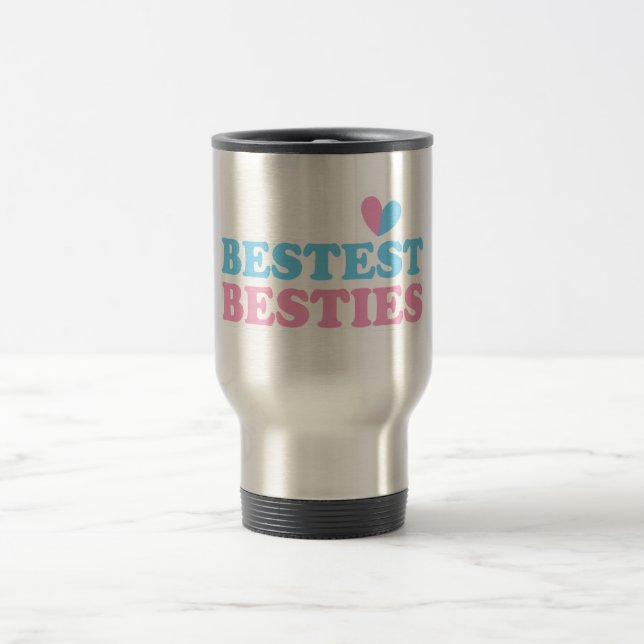 BESTEST BESTIES with cute hearts BFF best friends Travel Mug (Center)