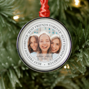 Bestfriends Forever BFF Simple Modern Custom Photo Metal Tree Decoration