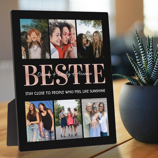 Bestie Best Friend Black Photo Collage Plaque (Creator Uploaded)
