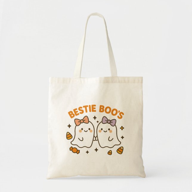 Bestie Boo’s Halloween Tote Bag – Cute Bow & Candy (Front)