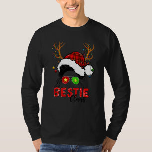 Bestie Claus Reindeer Messy Bun Hair Christmas Paj T-Shirt