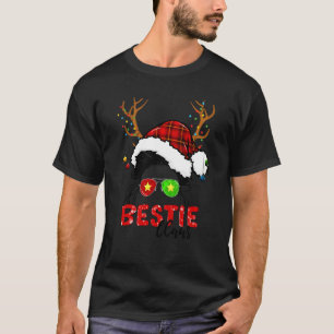 Bestie Claus Reindeer Messy Bun Hair Christmas Paj T-Shirt
