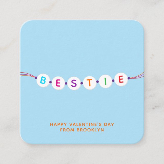 Bestie cute friendship bracelet blue Valentine's Enclosure Card (Front)