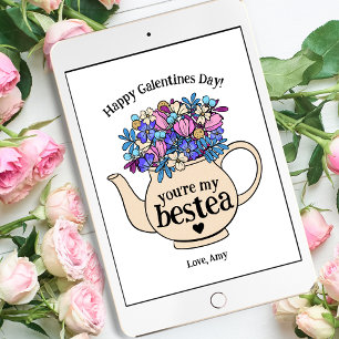 Bestie Floral Teapot Galentine's Day Valentine Holiday Card
