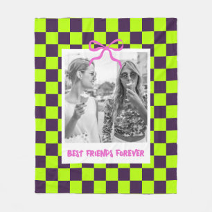 Bestie Friends Birthday Custom Photo Checkered Fleece Blanket